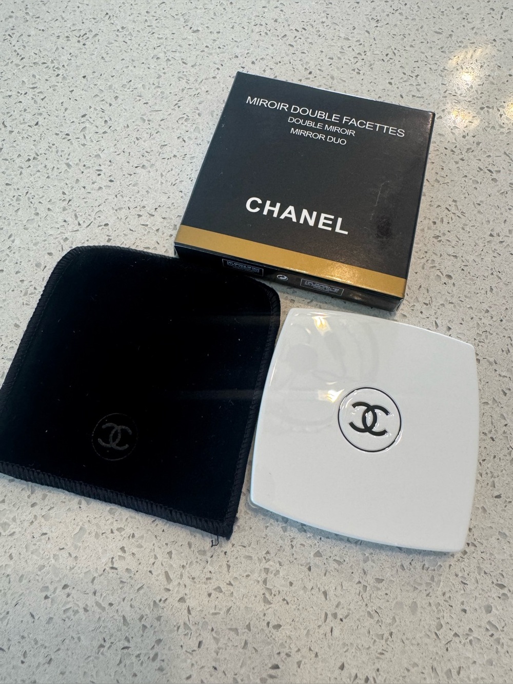 CHANEL white Compact Mirror with black CC Logo